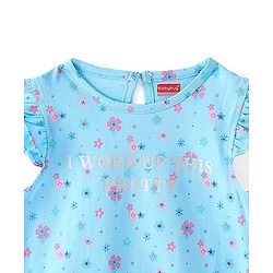 Babyhug Cotton Knit Half Sleeves Nighty Floral Print - Blue
