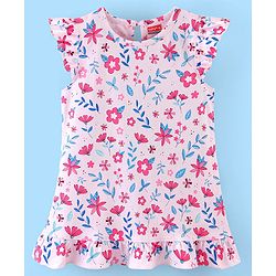 Babyhug Cotton Knit Half Sleeves Nighty Floral Print - Pink
