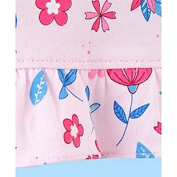 Babyhug Cotton Knit Half Sleeves Nighty Floral Print - Pink