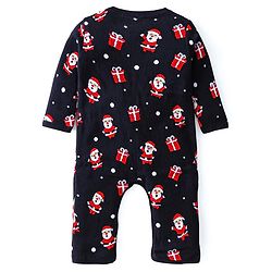 Babyhug 100% Cotton Full Sleeves Winter Wear Romper With Santa Claus Print - Navy Blue & Red