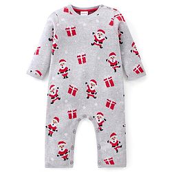 Babyhug 100% Cotton Full Sleeves Winter Wear With Romper Santa Claus Print - Grey & Red