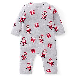 Babyhug 100% Cotton Full Sleeves Winter Wear With Romper Santa Claus Print - Grey & Red