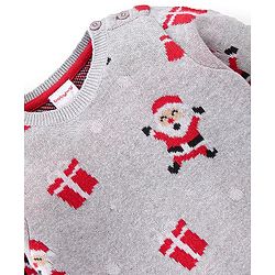 Babyhug 100% Cotton Full Sleeves Winter Wear With Romper Santa Claus Print - Grey & Red
