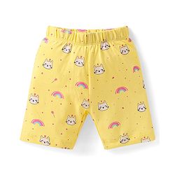 Babyhug Cotton Half Sleeves Capri Night Suit Kitty & Rainbow Print- Yellow