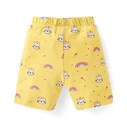 Babyhug Cotton Half Sleeves Capri Night Suit Kitty & Rainbow Print- Yellow