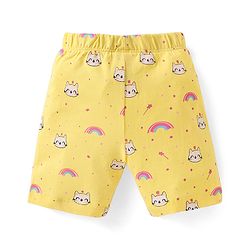Babyhug Cotton Half Sleeves Capri Night Suit Kitty & Rainbow Print- Yellow