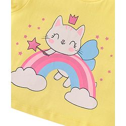 Babyhug Cotton Half Sleeves Capri Night Suit Kitty & Rainbow Print- Yellow