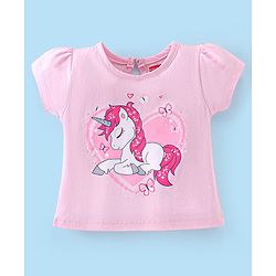 Babyhug Cotton Half Sleeves Capri Nightwear Set Unicorn Print - Pink