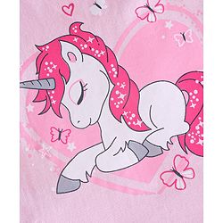 Babyhug Cotton Half Sleeves Capri Nightwear Set Unicorn Print - Pink