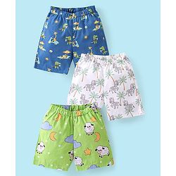 Babyhug Cotton Woven Zebra and Clouds Print Pack of 3 - Blue Green & White