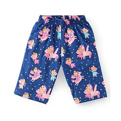 Babyhug Cotton Knit Half Sleeves Capri Night Suit Unicorn Print - Navy Blue