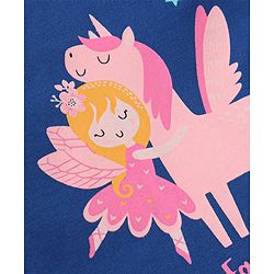 Babyhug Cotton Knit Half Sleeves Capri Night Suit Unicorn Print - Navy Blue