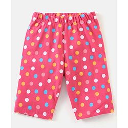 Babyhug Cotton Knit Cap Sleeves Capri Night Suit Text & Polka Dots Print - Pink