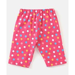 Babyhug Cotton Knit Cap Sleeves Capri Night Suit Text & Polka Dots Print - Pink