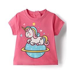 Babyhug Cotton Half Sleeves Capri Night Suit Hearts & Unicorn Print- Blue & Pink