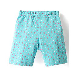 Babyhug Cotton Half Sleeves Capri Night Suit Hearts & Unicorn Print- Blue & Pink
