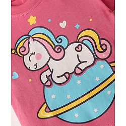 Babyhug Cotton Half Sleeves Capri Night Suit Hearts & Unicorn Print- Blue & Pink