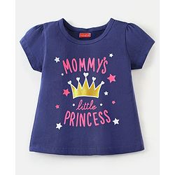 Babyhug Cotton Knit Half Sleeves Night Suit Mommys Princess Print - Navy Blue & Pink