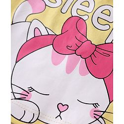 Babyhug Cotton Half Sleeves Capri Night Suit Kitty & Dot Print- Yellow & Pink