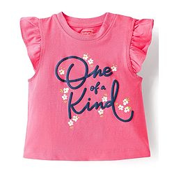 Babyhug Cotton Knit Frill Sleeves Night Suit Floral Print - Pink & Navy