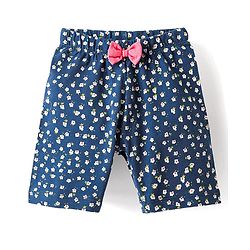 Babyhug Cotton Knit Frill Sleeves Night Suit Floral Print - Pink & Navy