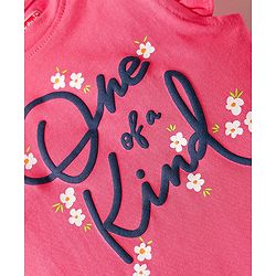Babyhug Cotton Knit Frill Sleeves Night Suit Floral Print - Pink & Navy