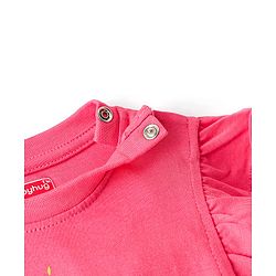 Babyhug Cotton Knit Frill Sleeves Night Suit Floral Print - Pink & Navy