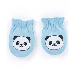 Babyhug 100% Cotton Mittens Panda Printed  & Stripes Pack of 3 - Blue & White