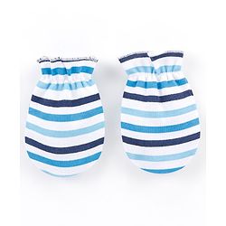 Babyhug 100% Cotton Mittens Panda Printed  & Stripes Pack of 3 - Blue & White
