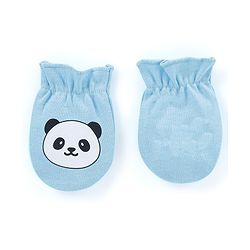 Babyhug 100% Cotton Mittens Panda Printed  & Stripes Pack of 3 - Blue & White