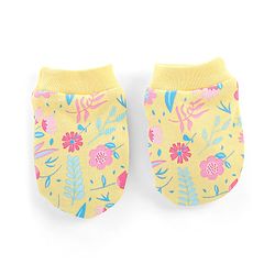 Babyhug 100% Cotton Knit Mittens & Booties Set Floral Print - Yellow