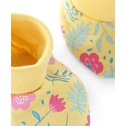 Babyhug 100% Cotton Knit Mittens & Booties Set Floral Print - Yellow