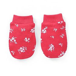 Babyhug 100% Cotton Knit Mittens & Booties Set Floral Print - Red