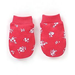 Babyhug 100% Cotton Knit Mittens & Booties Set Floral Print - Red