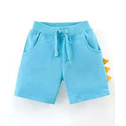 Babyhug 100% Cotton Knit Half Sleeves Striped T-Shirt & Shorts Set with Draw Cord & Dino Applique - Blue & Yellow