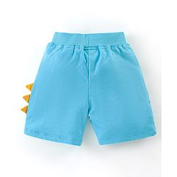 Babyhug 100% Cotton Knit Half Sleeves Striped T-Shirt & Shorts Set with Draw Cord & Dino Applique - Blue & Yellow