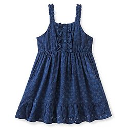 Babyhug 100% Cotton Knit Sleeveless Frock with Floral Embroidery - Navy Blue