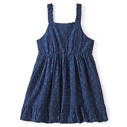 Babyhug 100% Cotton Knit Sleeveless Frock with Floral Embroidery - Navy Blue