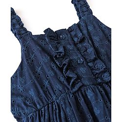 Babyhug 100% Cotton Knit Sleeveless Frock with Floral Embroidery - Navy Blue