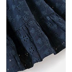 Babyhug 100% Cotton Knit Sleeveless Frock with Floral Embroidery - Navy Blue