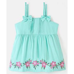 Babyhug 100% Rayon Woven Sleeveless Top with Embroidery and Bow Detailing Floral Print - Green