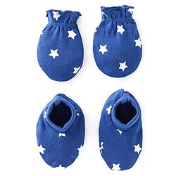 Babyhug 100% Cotton Star print Mittens & Booties  - Blue