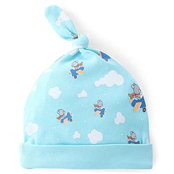 Babyhug 100% Cotton Cap Bear & Stripes Print Pack Of 2- Blue & Orange - Diameter 9 Cm