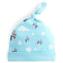 Babyhug 100% Cotton Cap Bear & Stripes Print Pack Of 2- Blue & Orange - Diameter 9 Cm