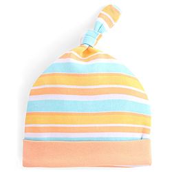 Babyhug 100% Cotton Cap Bear & Stripes Print Pack Of 2- Blue & Orange - Diameter 9 Cm