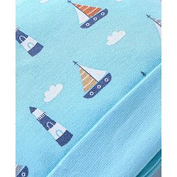 Babyhug 100% Cotton Cap Boat Printed with Ears Applique  - Blue