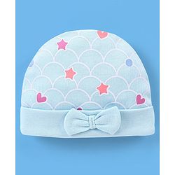 Babyhug 100% Cotton Cap Star Printed with Bow Applique - Blue