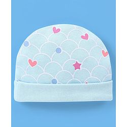 Babyhug 100% Cotton Cap Star Printed with Bow Applique - Blue