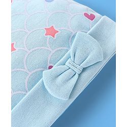 Babyhug 100% Cotton Cap Star Printed with Bow Applique - Blue