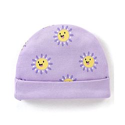 Babyhug 100% Cotton Cap Floral Printed with Bow Applique - Purple
